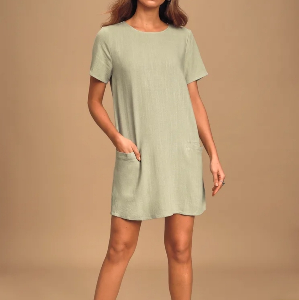 NWT Lulu's sage shift dress with pockets l…